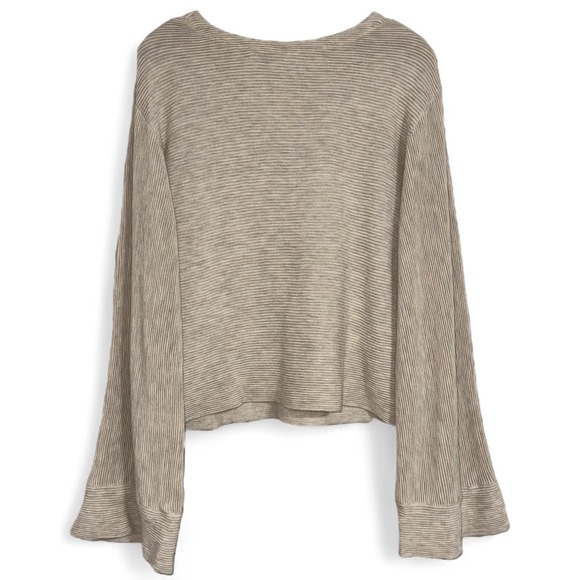 Free People Starman Cream Ribbed Bell Sleeve V Neck Pullover Sweater L‎ - Picture 4 of 8